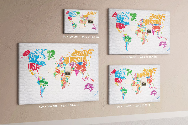 Cork board Colorful country names