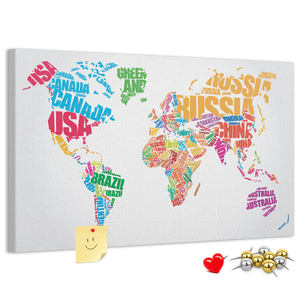 Cork board Colorful country names