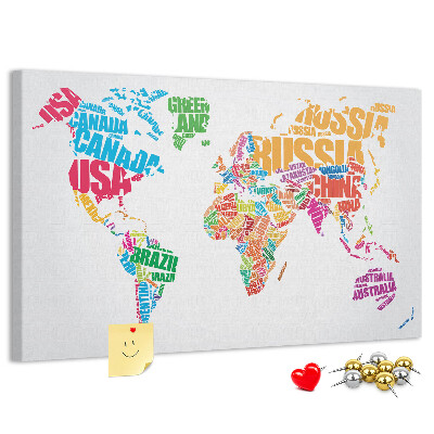 Cork board Colorful country names