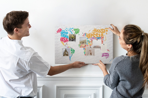 Cork board Colorful country names