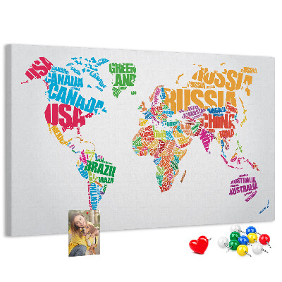 Cork board Colorful country names