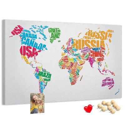 Cork board Colorful country names