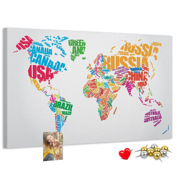 Cork board Colorful country names