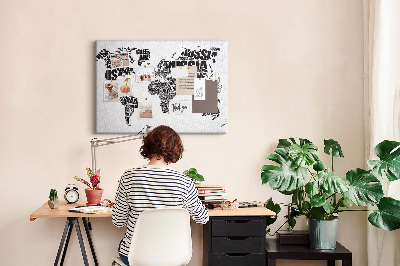 Cork memo board World map made of typography