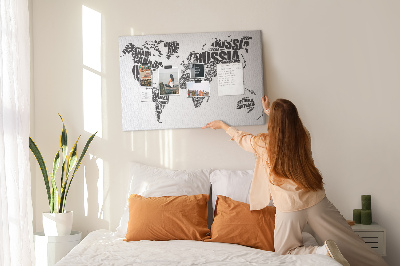 Cork memo board World map made of typography