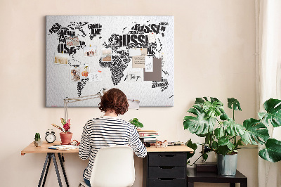 Cork memo board World map made of typography