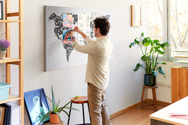 Cork memo board World map made of typography