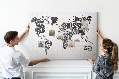 Cork memo board World map made of typography