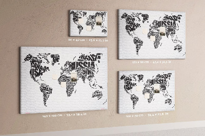 Cork memo board World map made of typography