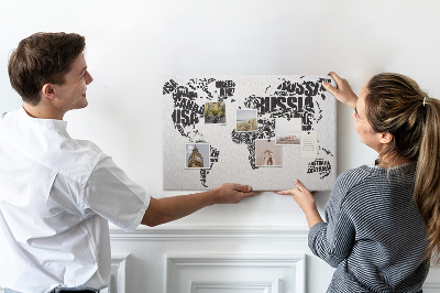 Cork memo board World map made of typography