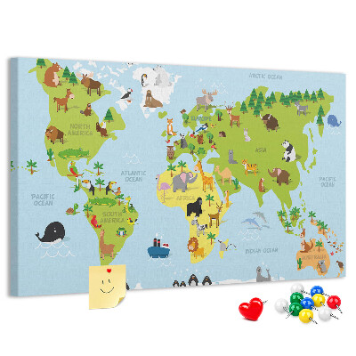 Cork board World map with animals