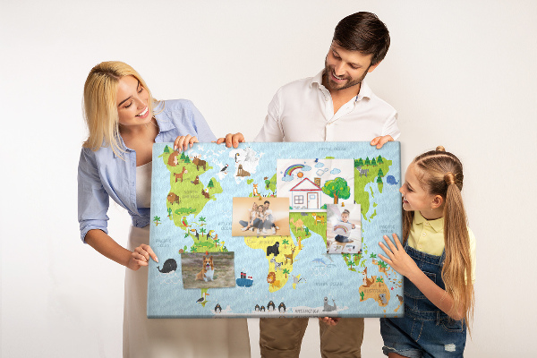 Cork board World map with animals