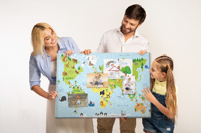 Cork board World map with animals