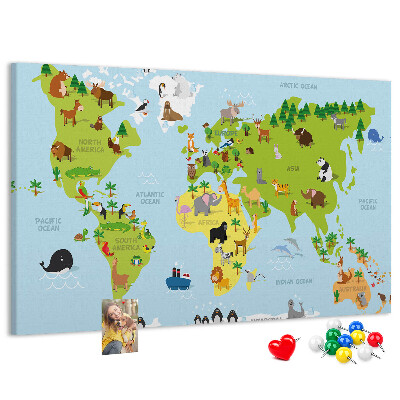 Cork board World map with animals