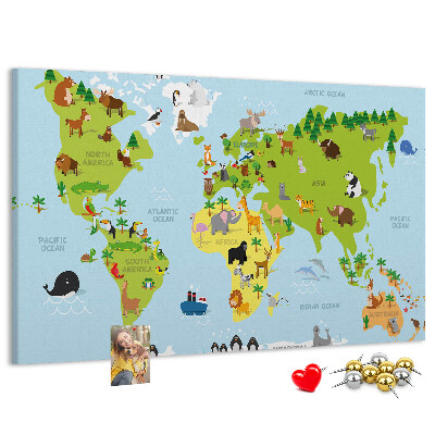 Cork board World map with animals