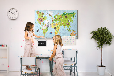 Cork board World map with animals