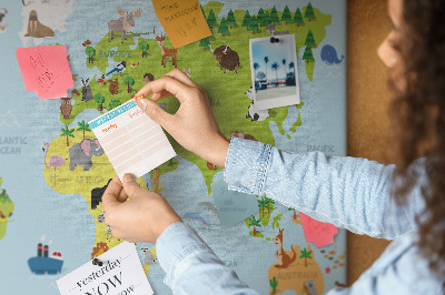 Cork board World map with animals