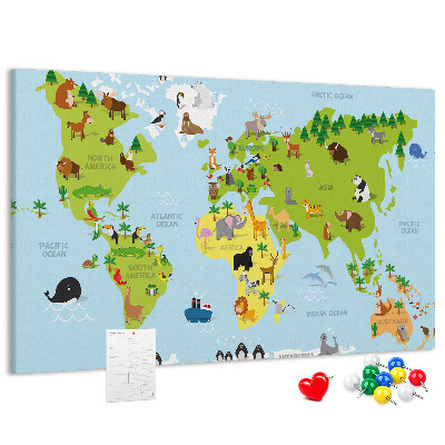 Cork board World map with animals
