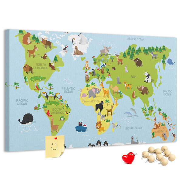 Cork board World map with animals