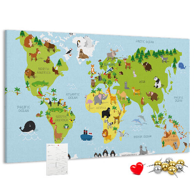 Cork board World map with animals