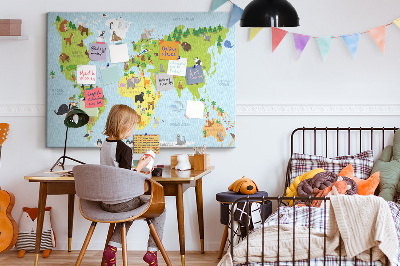 Cork board World map with animals