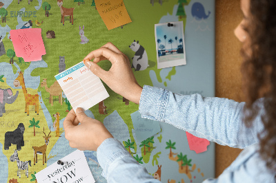 Cork board World map with animals