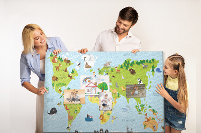 Cork board World map with animals