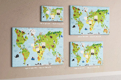 Cork board World map with animals