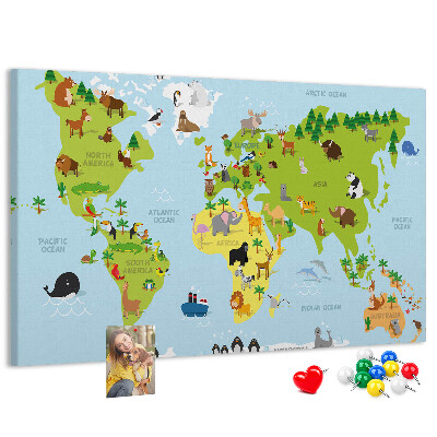 Cork board World map with animals