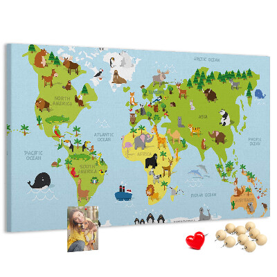 Cork board World map with animals
