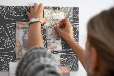 Magnetic board for wall painted pizza design