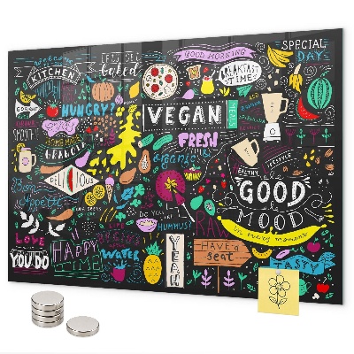 Magnetic board for wall with an abstract inscription design