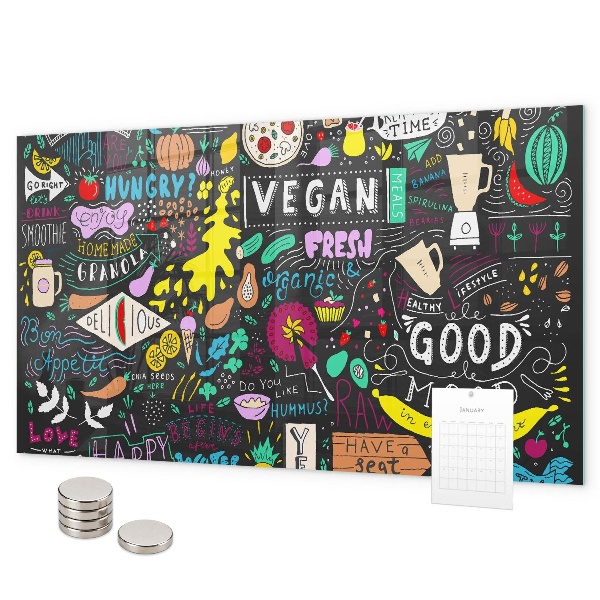 Magnetic board for wall with an abstract inscription design