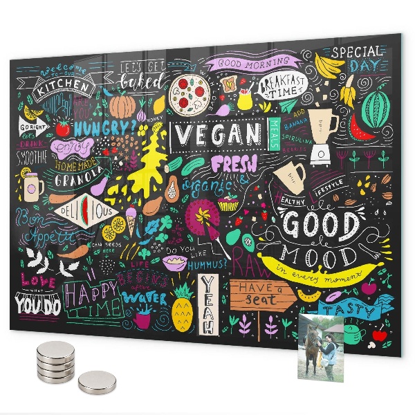 Magnetic board for wall with an abstract inscription design