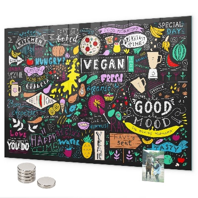 Magnetic board for wall with an abstract inscription design