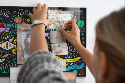Magnetic board for wall with an abstract inscription design