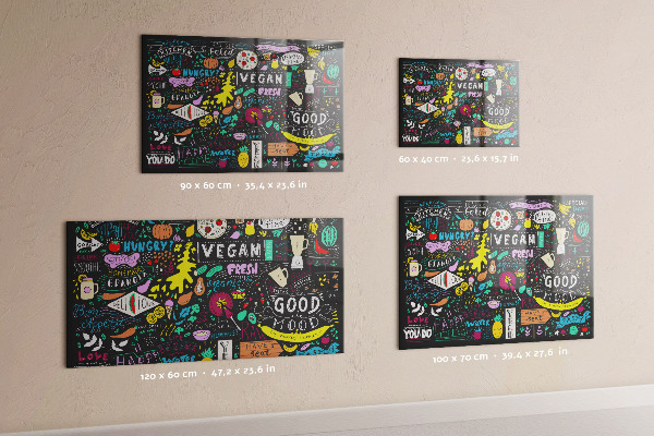 Magnetic board for wall with an abstract inscription design