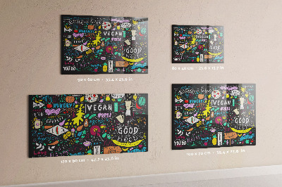 Magnetic board for wall with an abstract inscription design