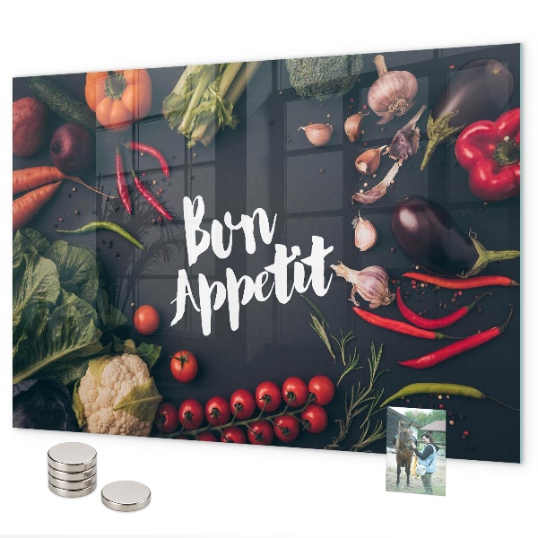 Magnetic board for wall with Bon appetit inscription
