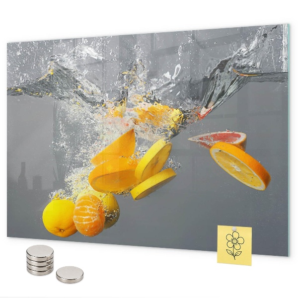 Magnetic wall board citrus fruits in water print