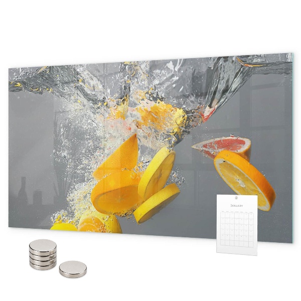 Magnetic wall board citrus fruits in water print