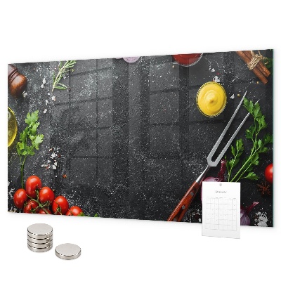 Magnetic wall board vegetables on the counter