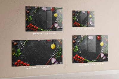Magnetic wall board vegetables on the counter