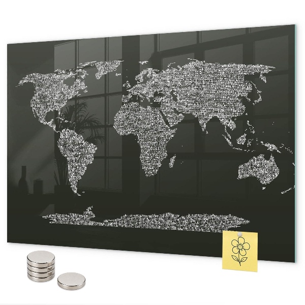 Magnetic board with names of the continents
