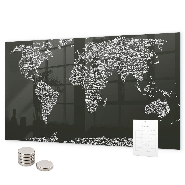 Magnetic board with names of the continents