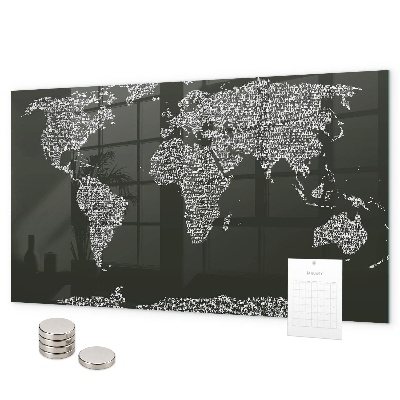Magnetic board with names of the continents