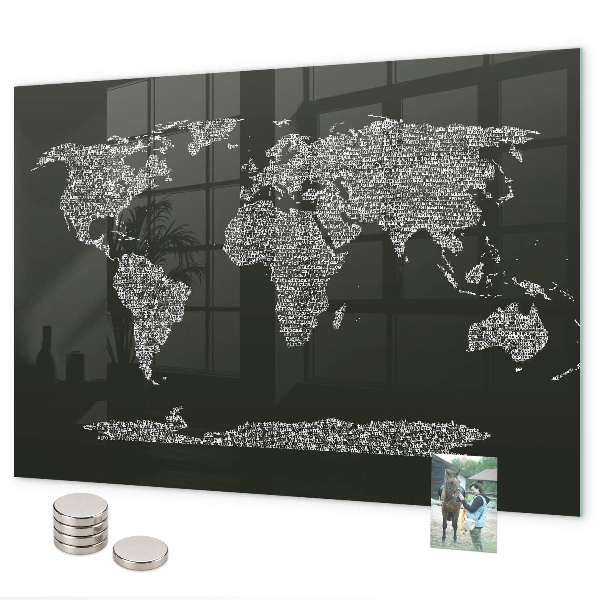 Magnetic board with names of the continents