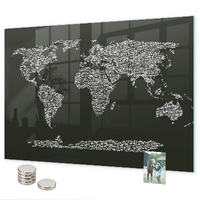 Magnetic board with names of the continents