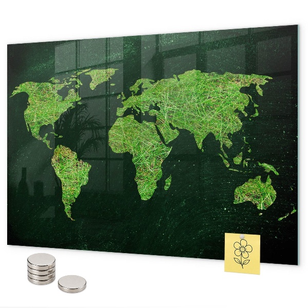 Magnetic world map grassy design for wall