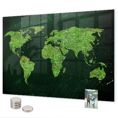 Magnetic world map grassy design for wall